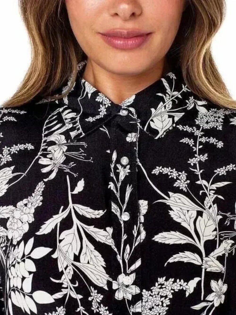 Women's Dress, Crepe Tie-Belt Long Sleeve Button, Black Print, Small - Picture 5 of 6